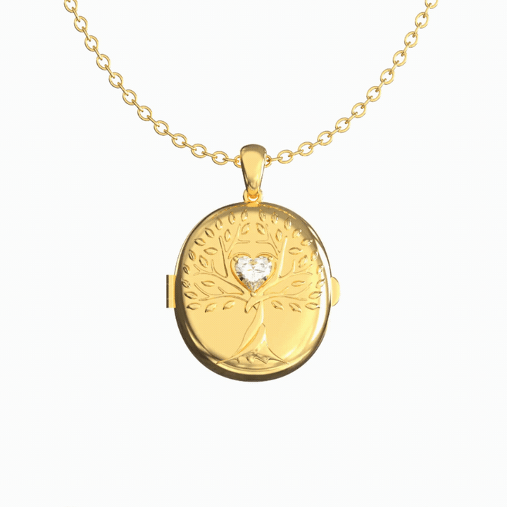 Open gold photo locket necklace displaying a personalized photo