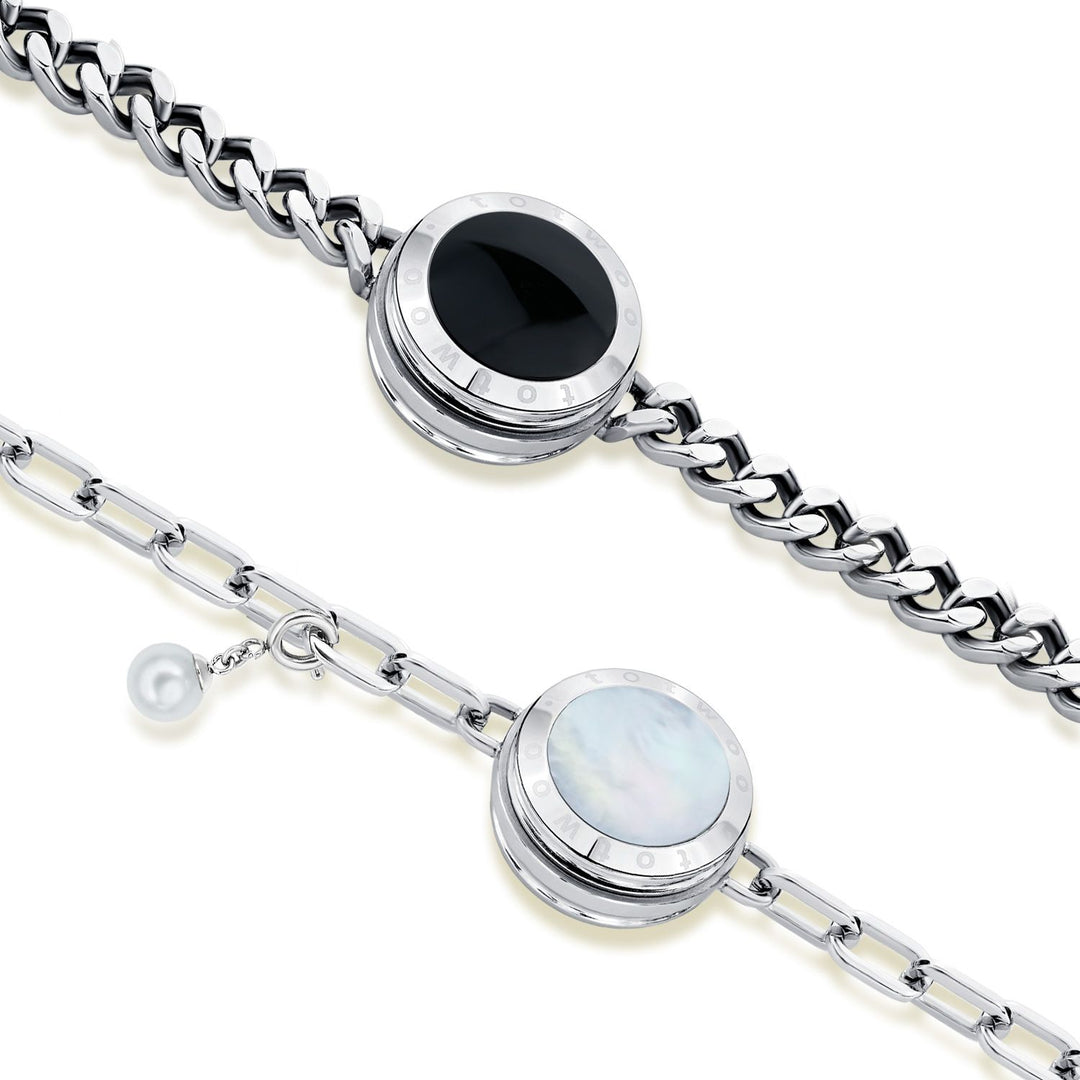 Braceletas táctiles de alma gemela 2.0 (cadena cubana de plata+cadena de figaro de plata)