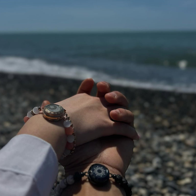 Mountain & Sea Touch Armbänder mit Perlen aus schwarzem Achat und rosa persischer Jade