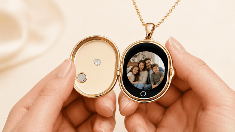 Opening the smart locket to view a personalized moving memory