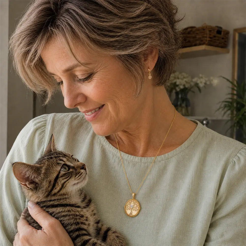 Photo locket necklace displaying a cherished cat photo