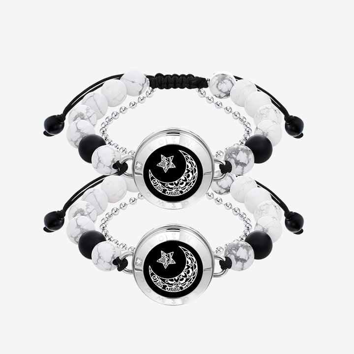 Pulseras de toque de luna y estrella con cuentas a juego