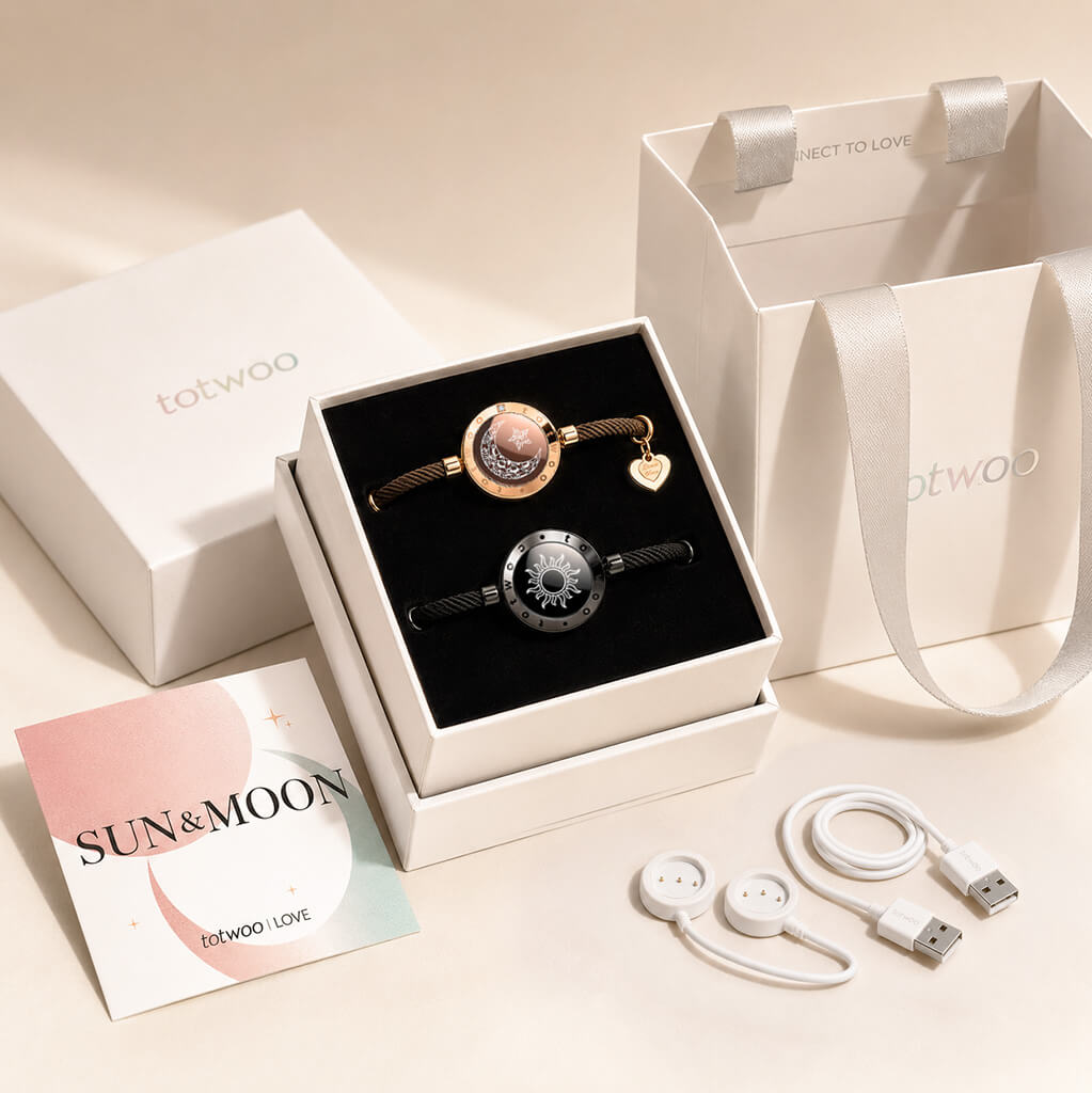 Totwoo Sun and Moon bracelets with gift box, gift bag, greeting card and two charging cables