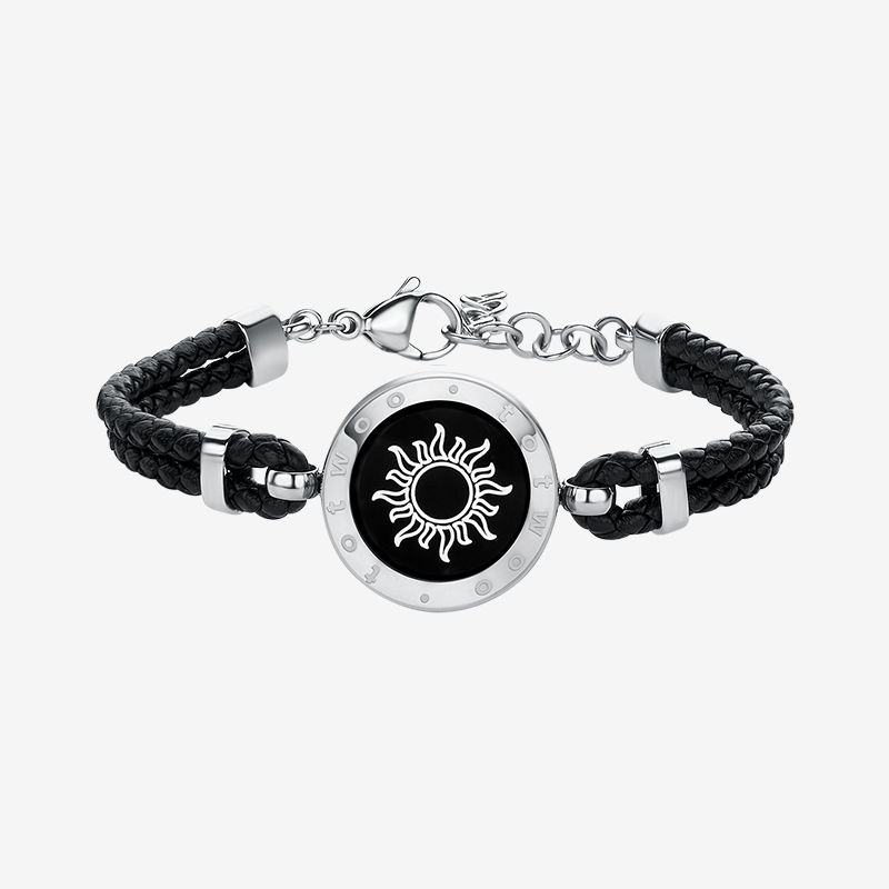 Braccialetti Sun & Moon Touch con corda in pelle intrecciata (nero+nero)