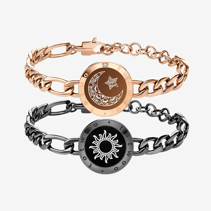 Sun & Moon Touch Bracelets con cadena Figaro (negro+oro rosa)