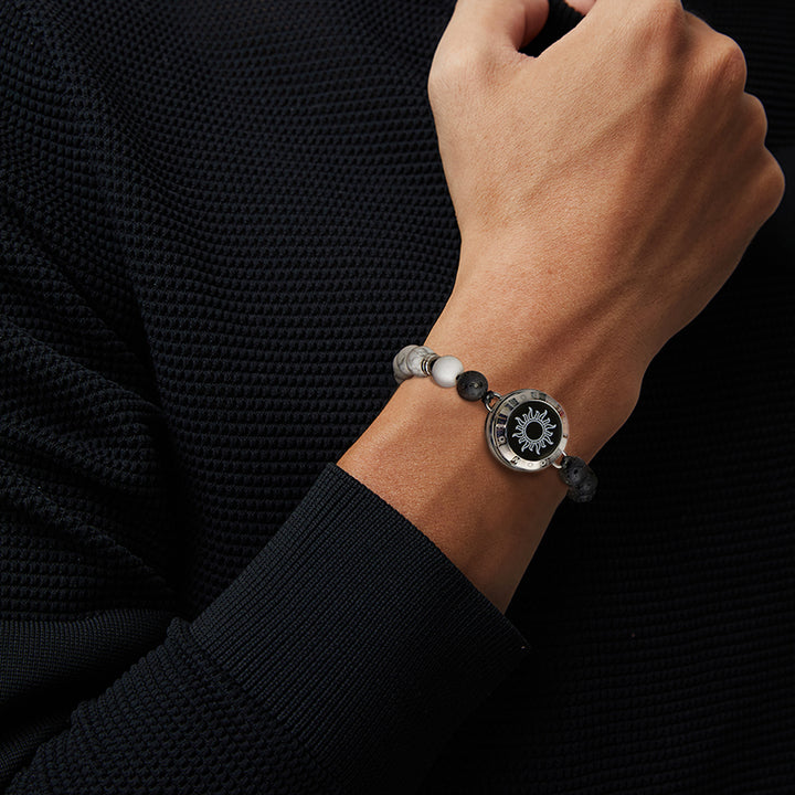 Pulseras de toque de sol y luna con cuentas fantasmales (plata+plata)