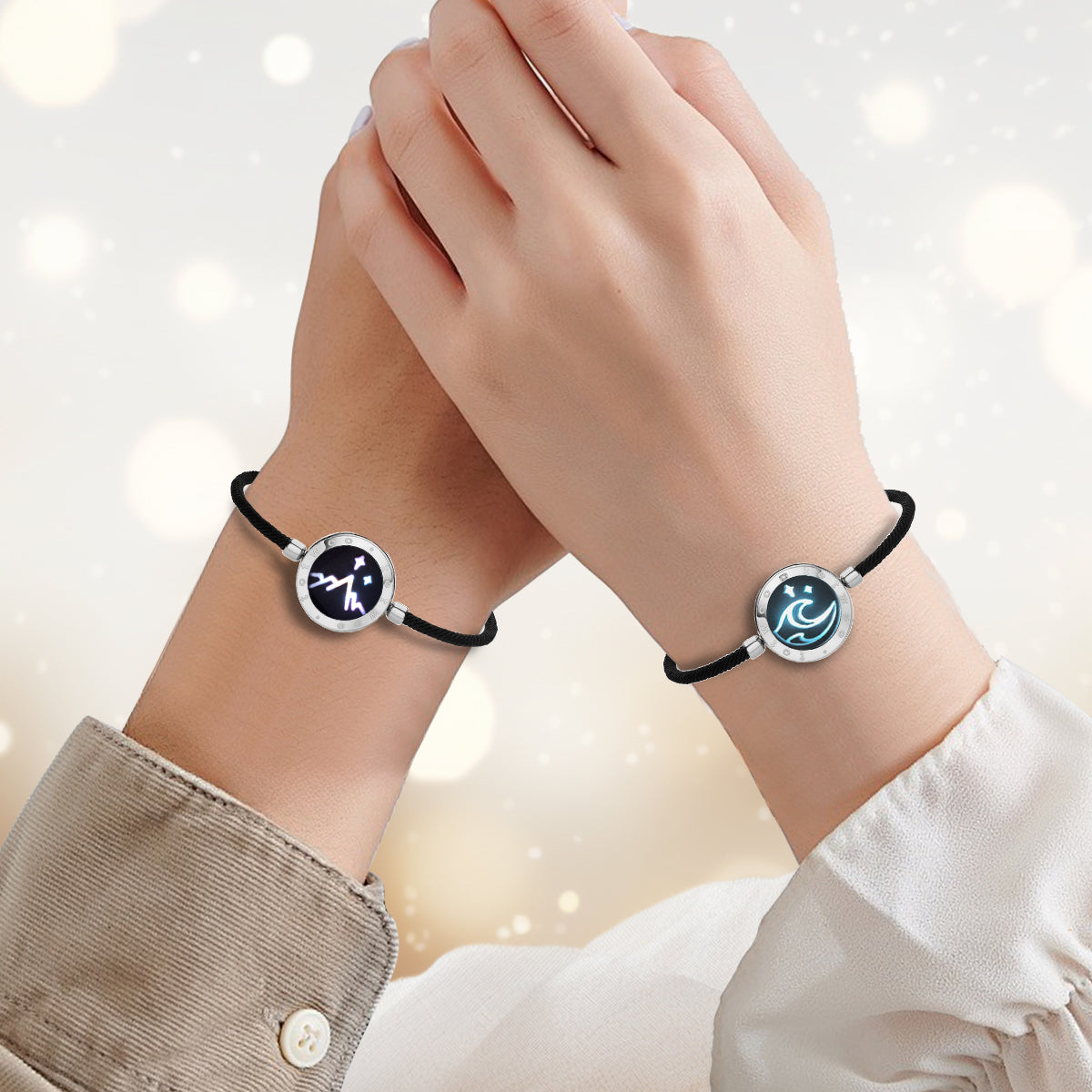 [Connected in Red Gift Packaging] Mountain & Sea Touch Bracelets with Milan Rope (Black+Black)