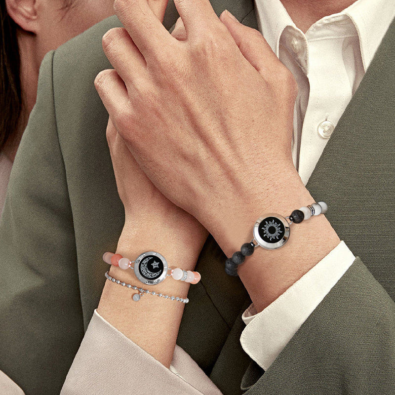 Pulseras de toque de sol y luna con cuentas fantasmales (plata+plata)