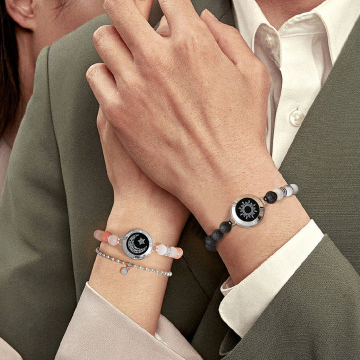 Pulseras de toque de sol y luna con cuentas fantasmales (plata+plata)