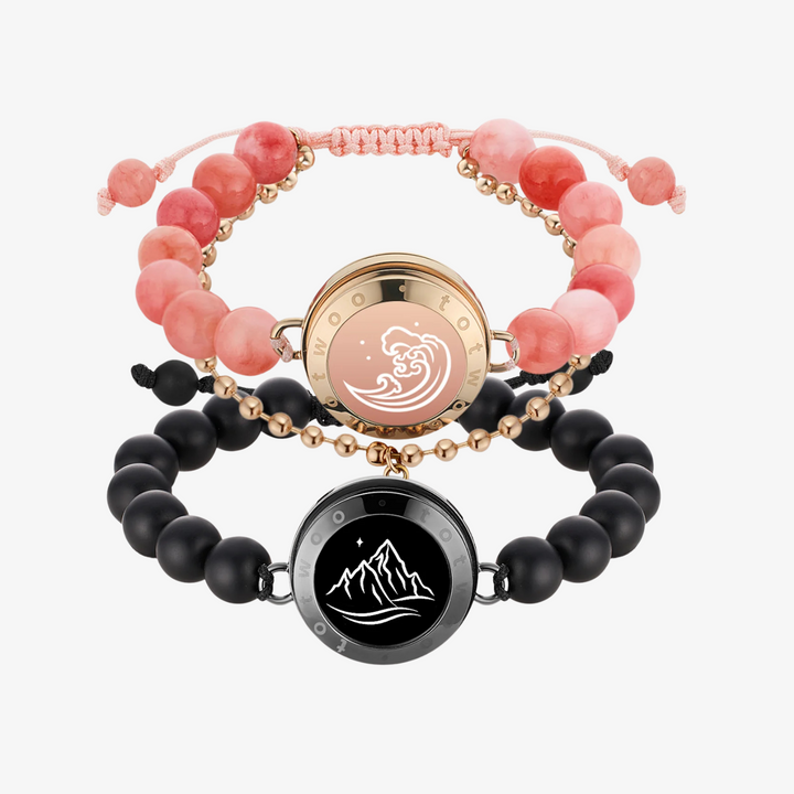 Mountain & Sea Touch Armbänder mit Perlen aus schwarzem Achat und rosa persischer Jade