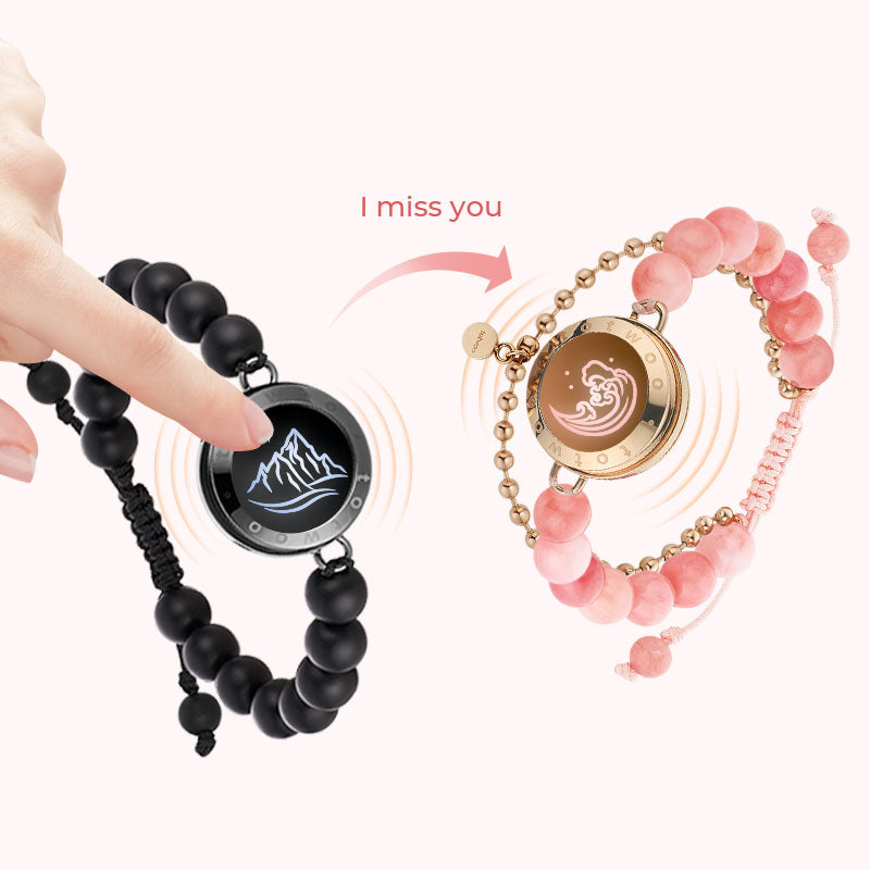 Mountain & Sea Touch Armbänder mit Perlen aus schwarzem Achat und rosa persischer Jade