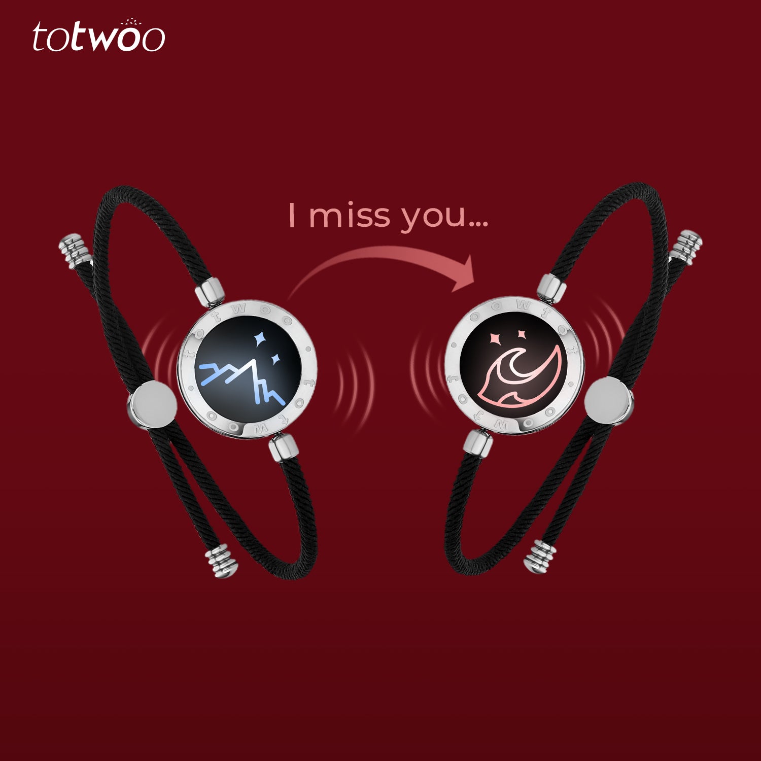 [Connected in Red Gift Packaging] Mountain & Sea Touch Bracelets with Milan Rope (Black+Black)