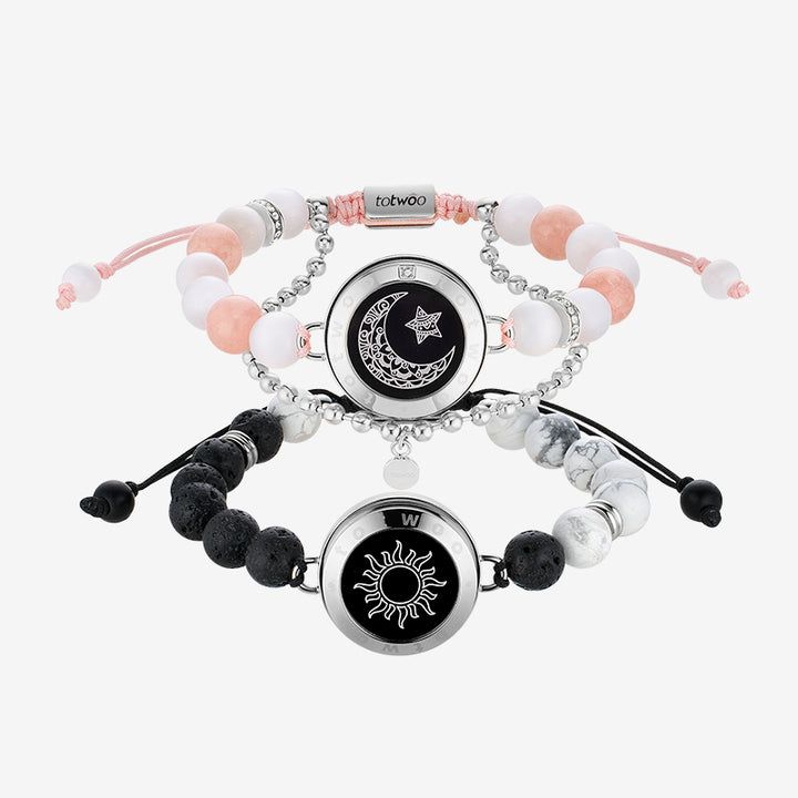 Pulseras de toque de sol y luna con cuentas fantasmales (plata+plata)
