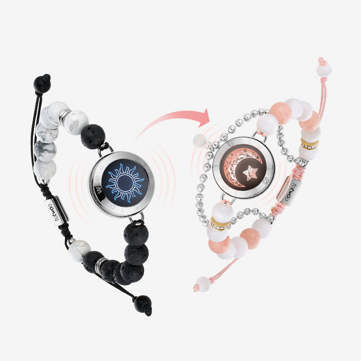Pulseras de toque de sol y luna con cuentas fantasmales (plata+plata)