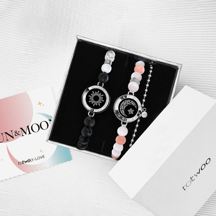 Pulseras de toque de sol y luna con cuentas fantasmales (plata+plata)