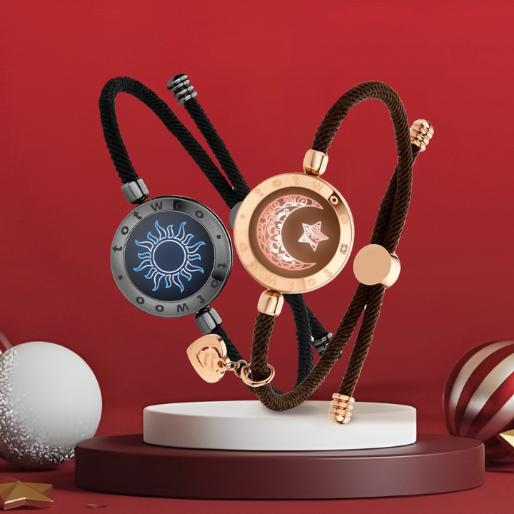 [Verbunden in roten Geschenkverpackungen] Sun & Moon Touch -Armbänder mit Mailandseil (schwarz+braun)