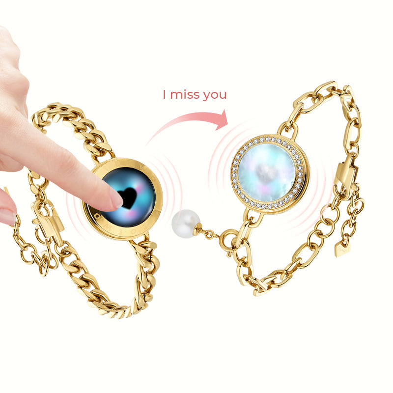 Pulseras de alma gemela 2.0 táctil (cadena cubana de oro+cadena de figaro de oro)