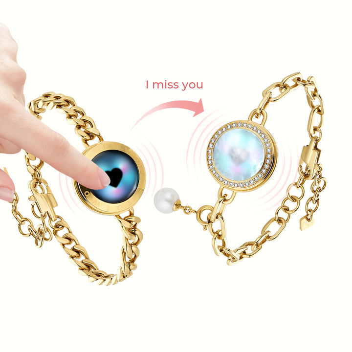 Pulseras de alma gemela 2.0 táctil (cadena cubana de oro+cadena de figaro de oro)