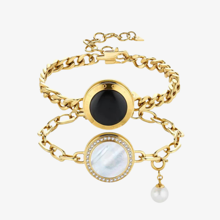 Pulseras de alma gemela 2.0 táctil (cadena cubana de oro+cadena de figaro de oro)