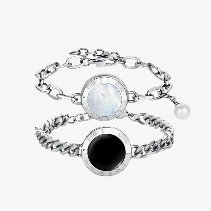 Braceletas táctiles de alma gemela 2.0 (cadena cubana de plata+cadena de figaro de plata)