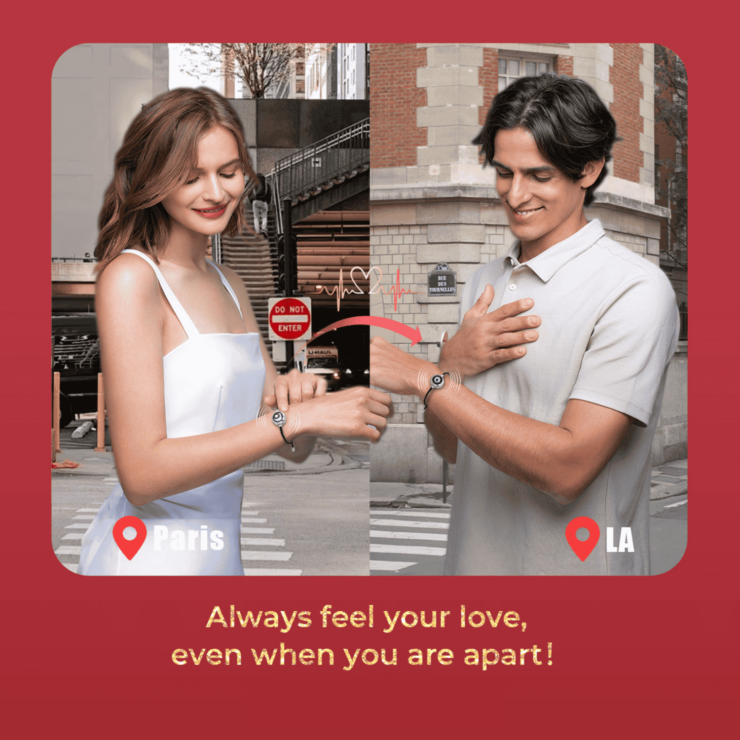 [Connected in Red Gift Packaging] Sun&Moon Touch Bracelets with Milan Rope(Silver+Silver)