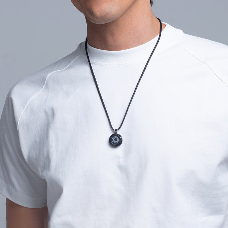 Sun & Moon Touch Necklaces with Agate (Black + Rose Gold)