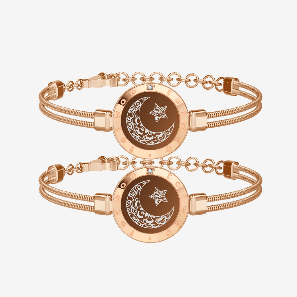 Moon & Moon Touch Bracelets with Snake Chain (Rose Gold+Rose Gold)