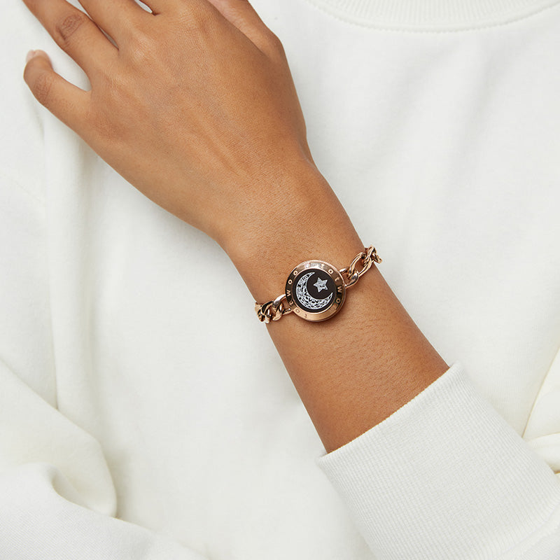 Sun & Moon Touch Bracelets con cadena Figaro (negro+oro rosa)