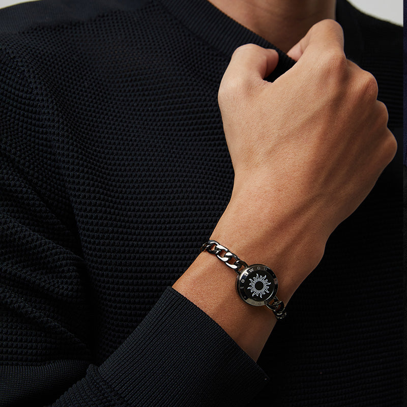Bracelets de Sun & Moon Touch avec chaîne Figaro (noir + argent)