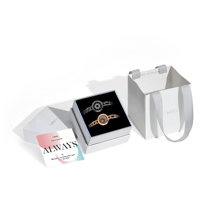 Sun & Moon Touch Bracelets con cadena Figaro (negro+oro rosa)
