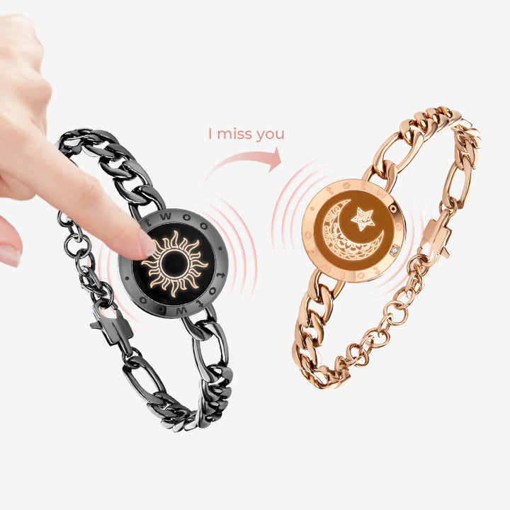 Sun&Moon Touch Bracelets with Figaro Chain(Black+Rose Gold