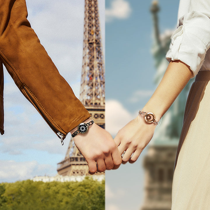 Sun & Moon Touch Bracelets con cadena Figaro (negro+oro rosa)