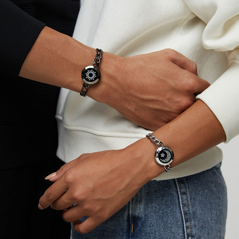 Sun & Moon Touch Bracelets con cadena Figaro (negro+oro rosa)